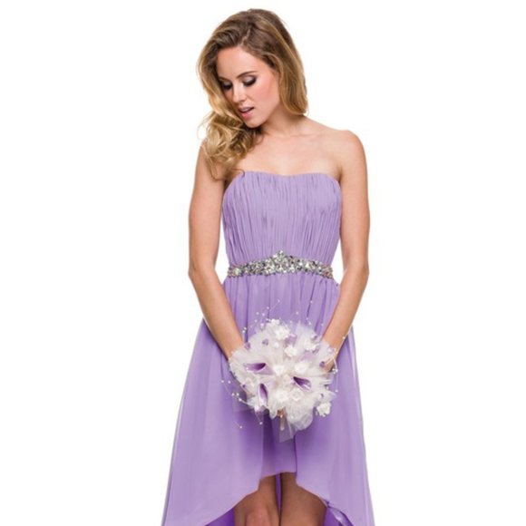 NEW SLEEVELESS STRAPLESS A-LINE POLYESTER GOWN WITH EMBROIDERED WAISTLINE JT 747 - Picture 3 of 9